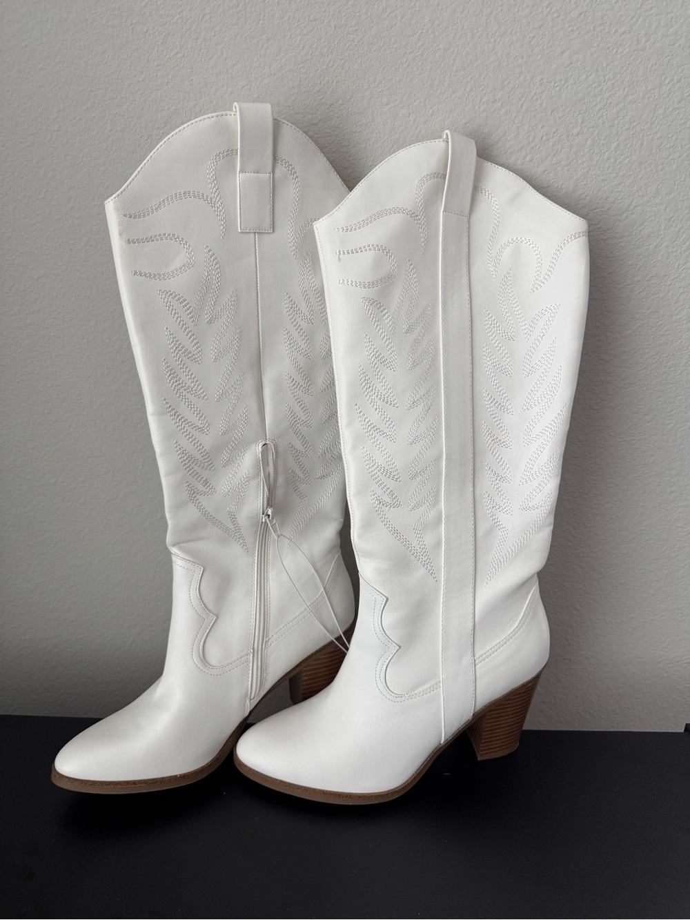Altar'd State White Knee-High Western Heeled Boots